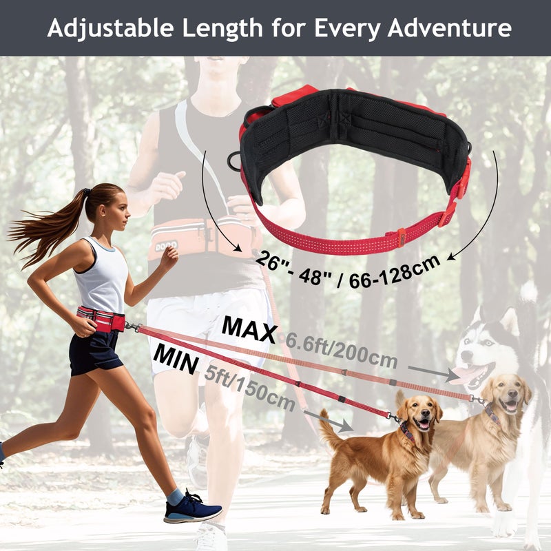 DOCO Hands Free Dog Leash (Waist 26â€- 48â€, Leash- 1â€x 5ft) Waist Belt for Walking, Running, Training & Hiking, Bungee with Dual Handles, Adjustable Fit, Reflective Safety Design for Large Dogs (Black) - Image 2